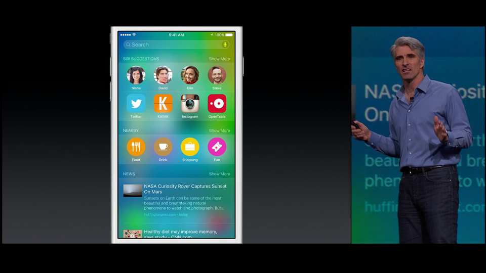 Craig Federighi talking about Spotlight in iOS 9