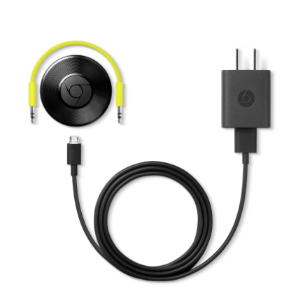 Whats in the Box: Chromecast Audio, 3.5mm cable and power supply